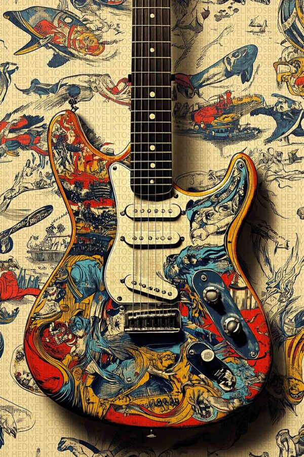 Ritmin Ruhu – Sanatsal Retro Ahşap Gitar Posteri