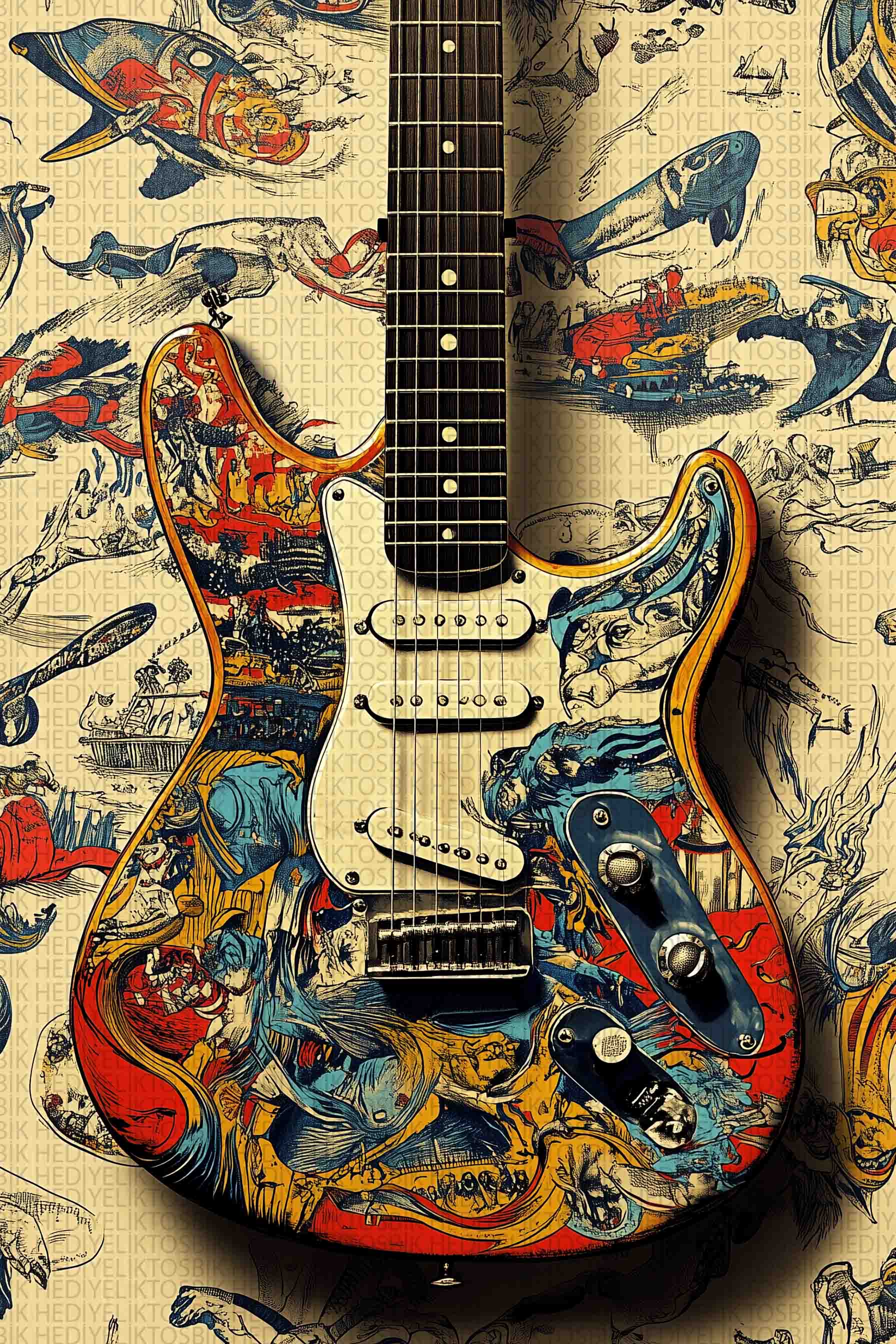 Ritmin Ruhu – Sanatsal Retro Ahşap Gitar Posteri