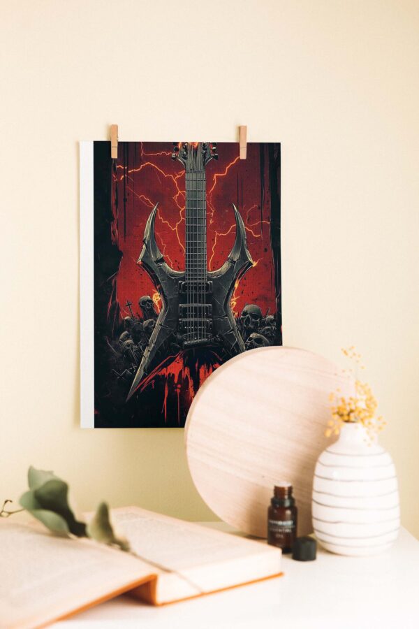 Karanlığın Tınısı – Metal Tarz Dekoratif Ahşap Gitar Posteri