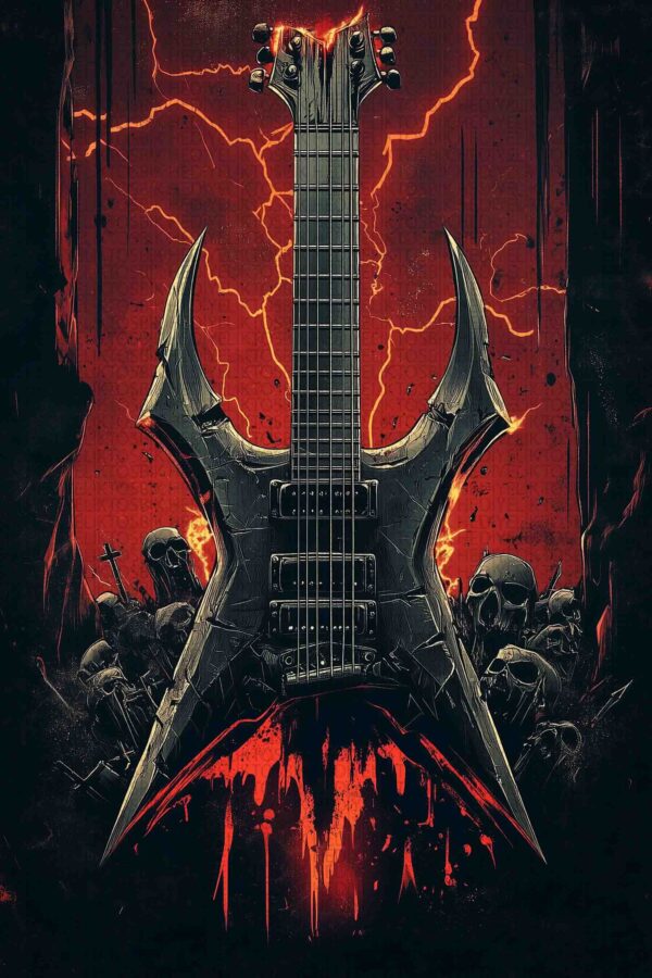 Karanlığın Tınısı – Metal Tarz Dekoratif Ahşap Gitar Posteri