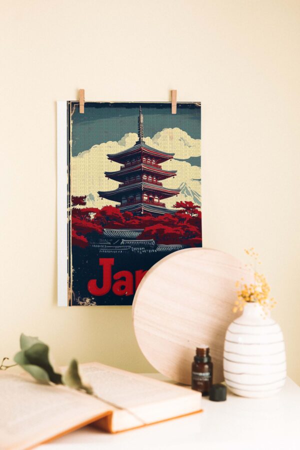 Japon Tapınağı – Retro Seyahat Temalı Ahşap Poster - Görsel 3