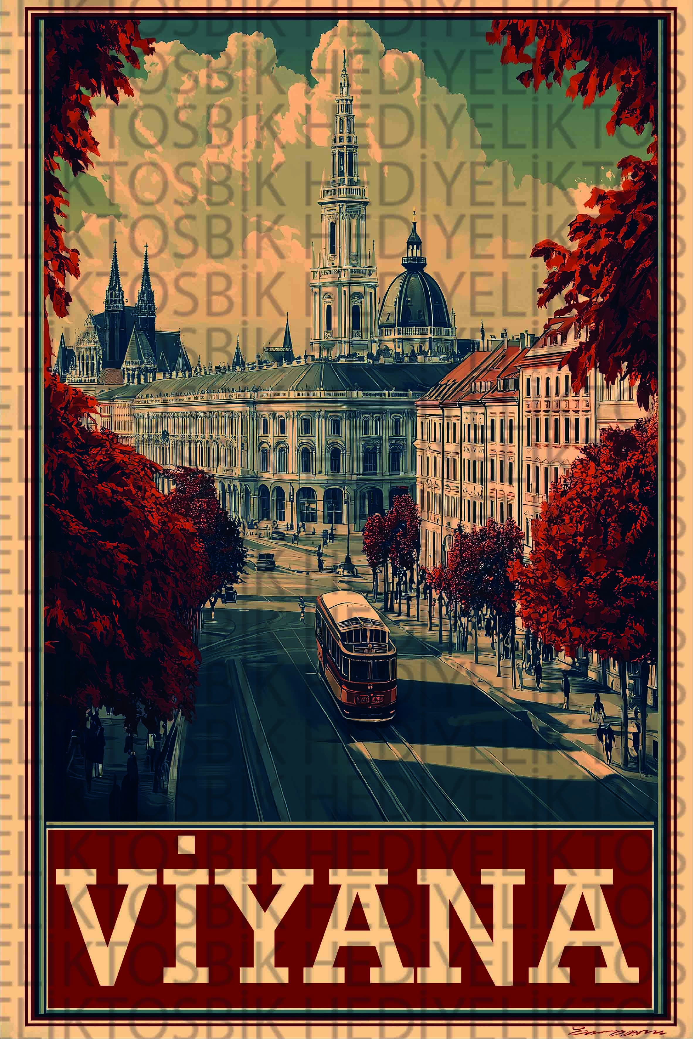 Viyana Sokakları – Retro Şehir Temalı Ahşap Poster