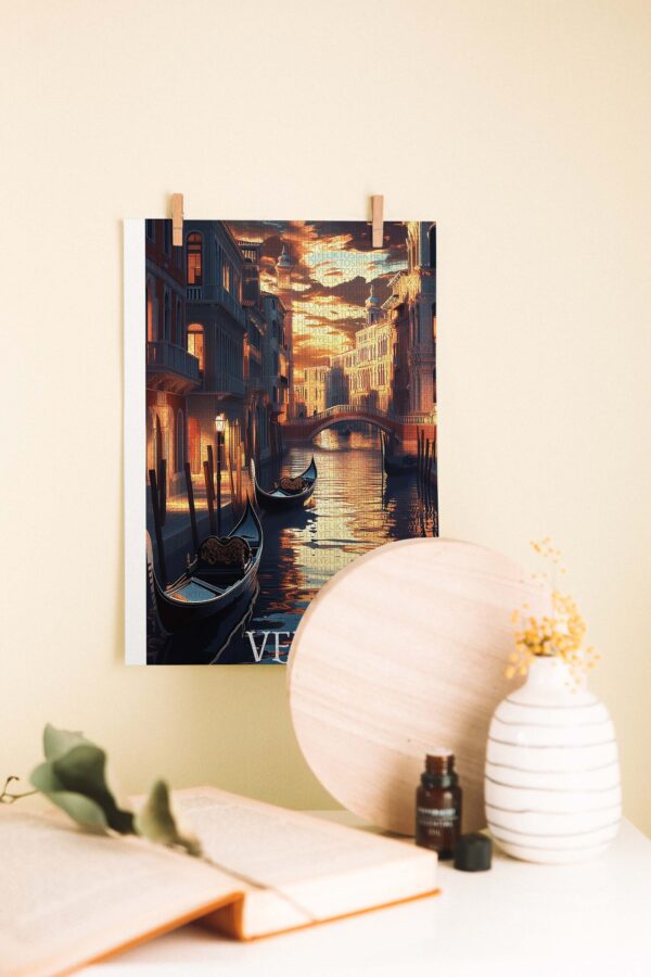 Gün Batımında Venedik – Romantik Şehir Temalı Ahşap Poster