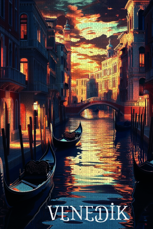Gün Batımında Venedik – Romantik Şehir Temalı Ahşap Poster