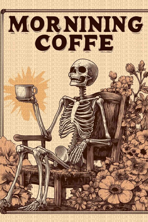 Morning Coffe – Gotik Mizah Temalı Ahşap Poster