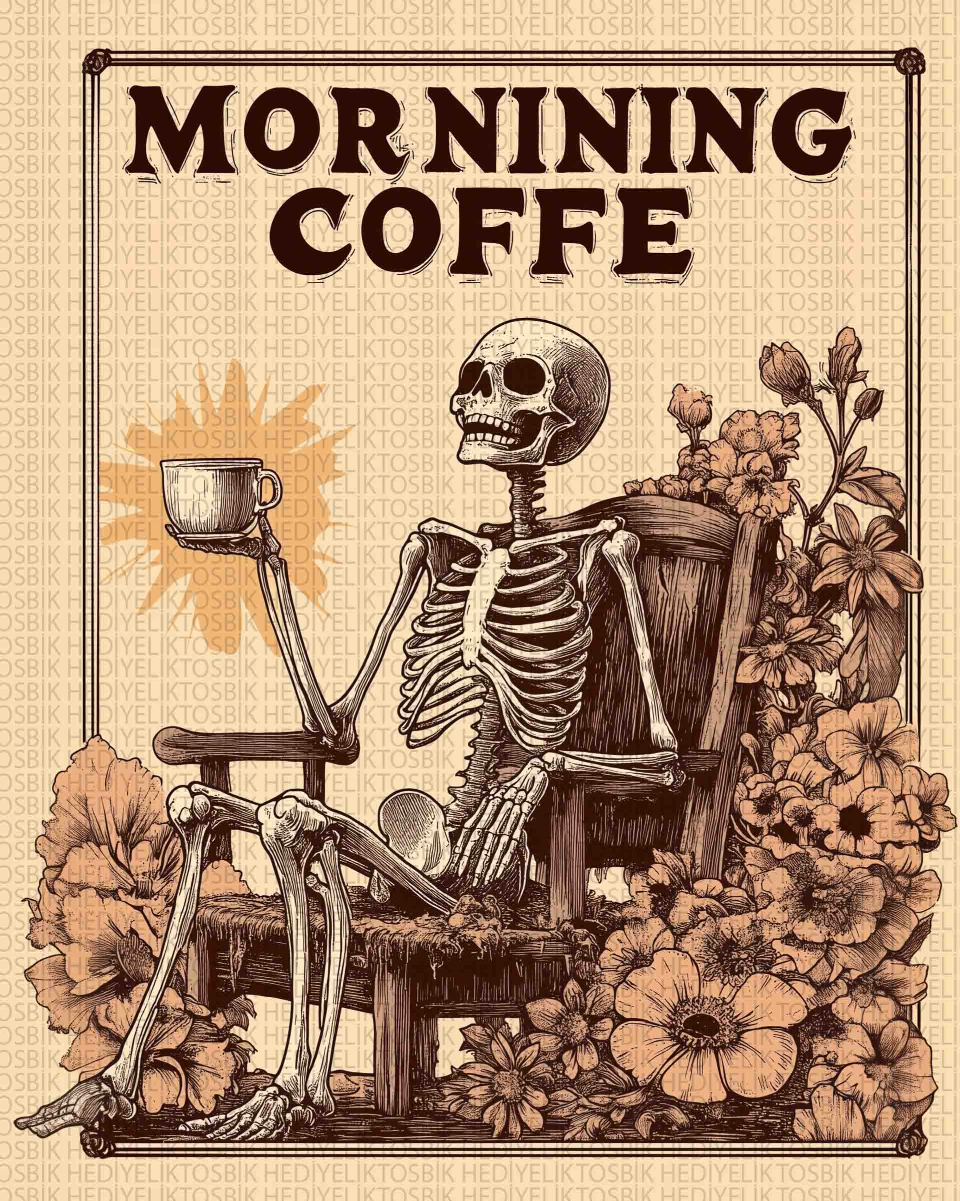 Morning Coffe – Gotik Mizah Temalı Ahşap Poster