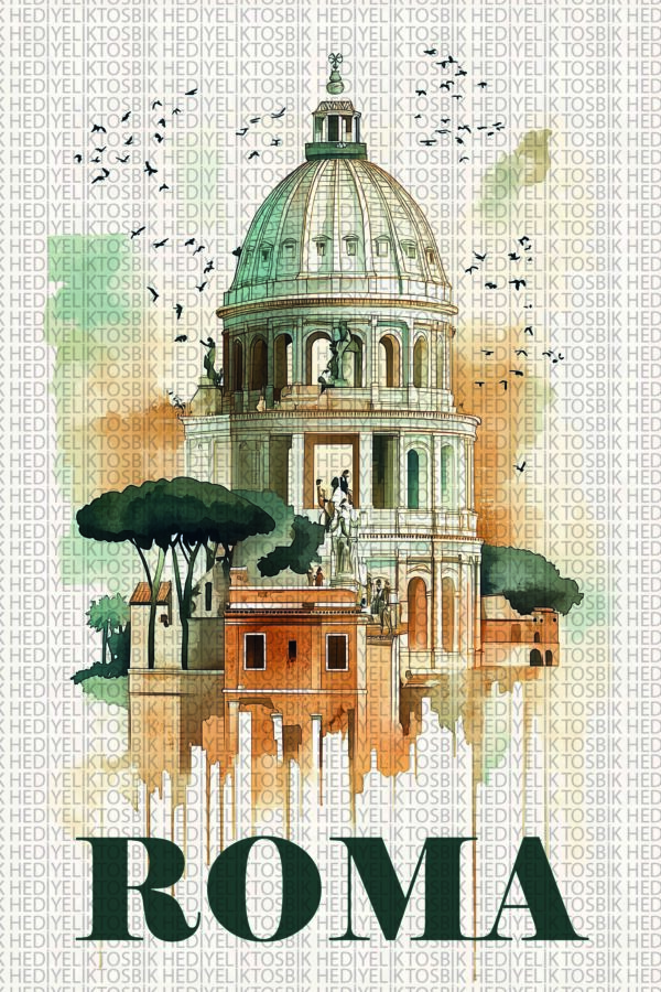 Roma’nın Ruhu – Suluboya Tarzı Şehir Temalı Ahşap Poster