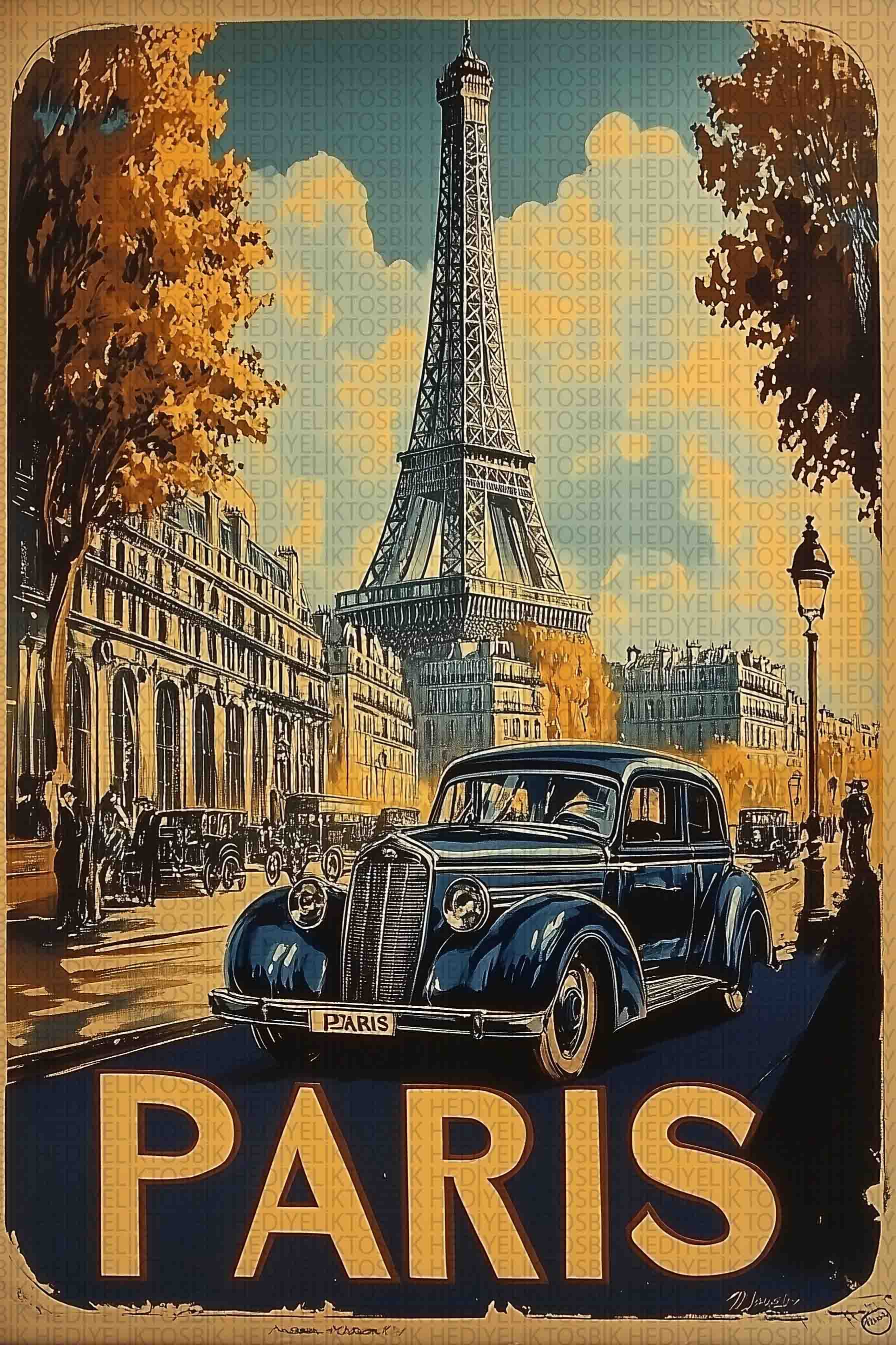 Retro Paris – Vintage Şehir Temalı Ahşap Poster