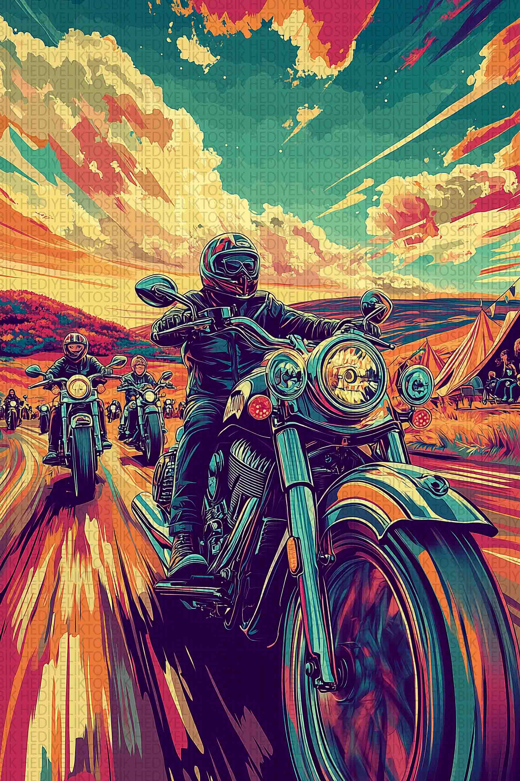Özgürlük Yolunda – Retro Motosiklet Temalı Ahşap Poster