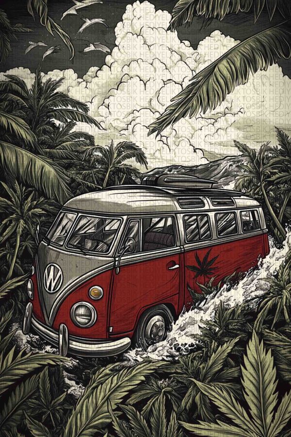 Jungle Trip – Retro Volkswagen Ahşap Poster