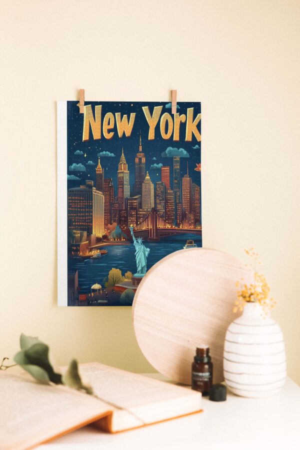 New York City Lights – Retro Ahşap Poster