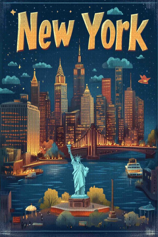 New York City Lights – Retro Ahşap Poster