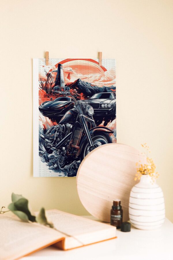 Motor & Muscle – Aksiyon Temalı Retro Ahşap Poster