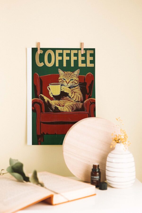 Kahveci Kedi – Retro Tarz Ahşap Poster