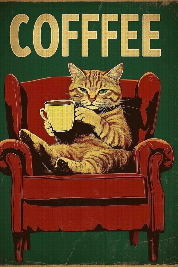 Kahveci Kedi – Retro Tarz Ahşap Poster