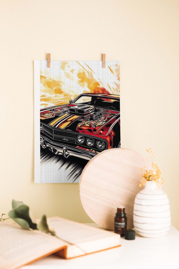 Fire Ride – Retro Amerikan Muscle Araba Ahşap Poster