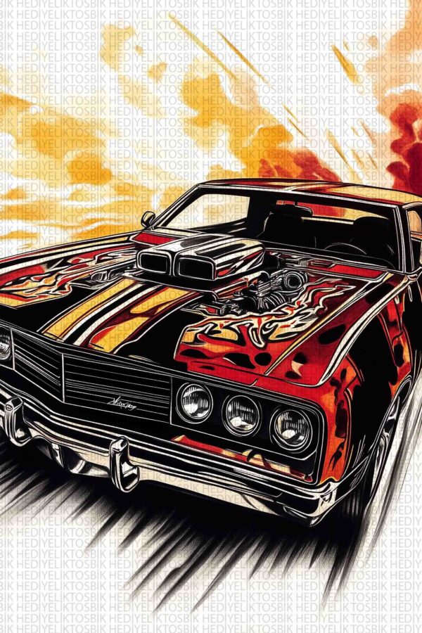 Fire Ride – Retro Amerikan Muscle Araba Ahşap Poster