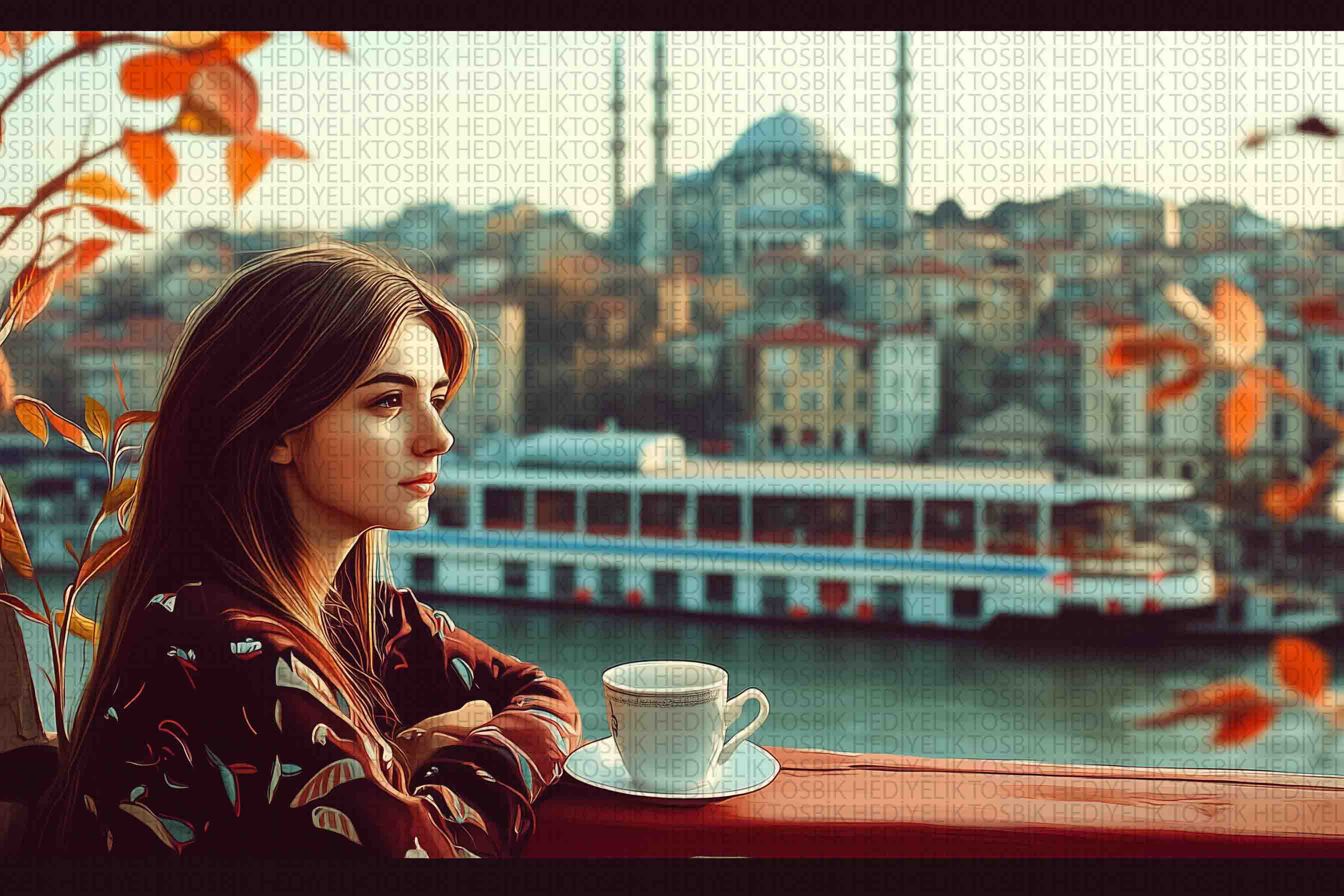 Boğazda Kahve Keyfi Ahşap Poster