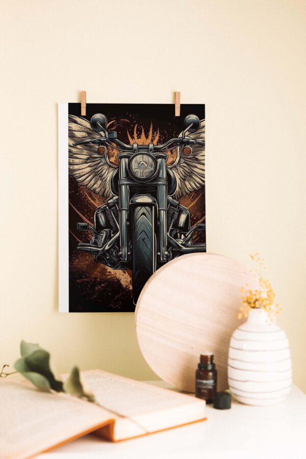 Kanatlı Motosiklet Ahşap Poster