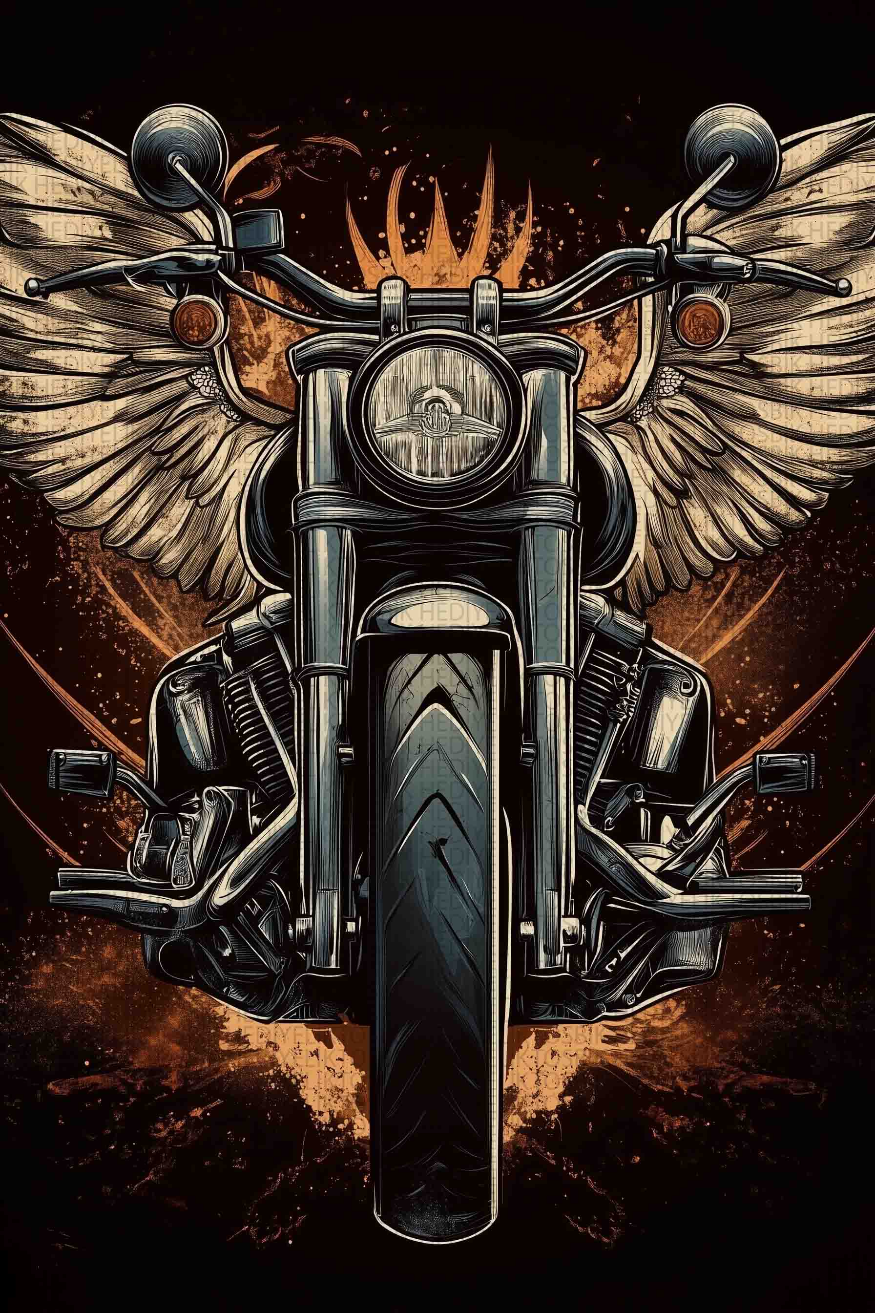 Kanatlı Motosiklet Ahşap Poster