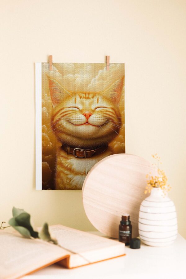 Mutlu Kedi Ahşap Poster