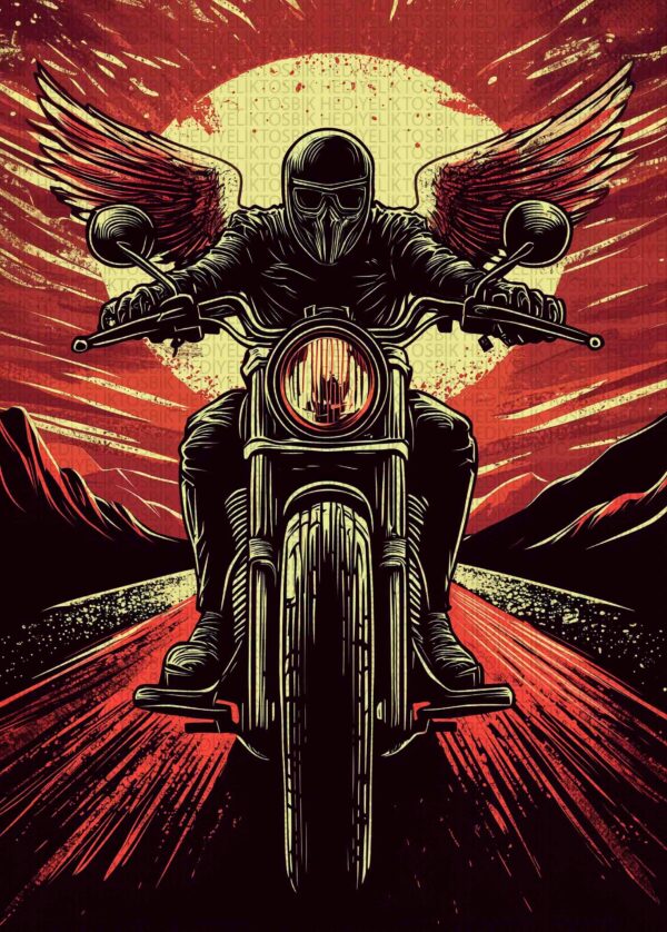 Kızıl Kanatlı Motosikletçi Ahşap Poster