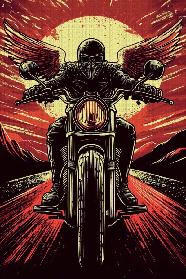 Kızıl Kanatlı Motosikletçi Ahşap Poster