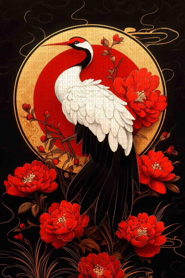 Japon Turnası ve Çiçekler Ahşap Poster