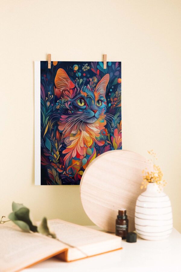 Renkli Kedi Sanatsal Ahşap Poster