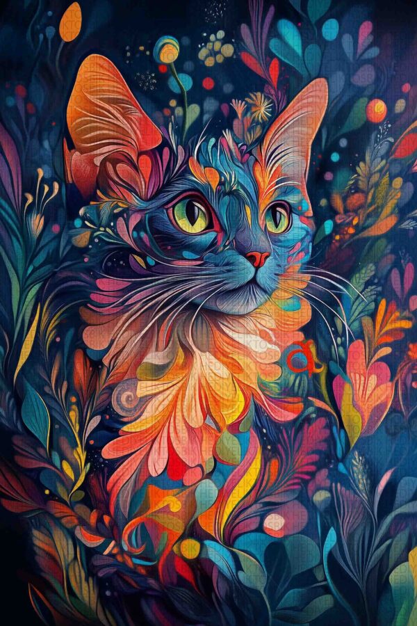 Renkli Kedi Sanatsal Ahşap Poster