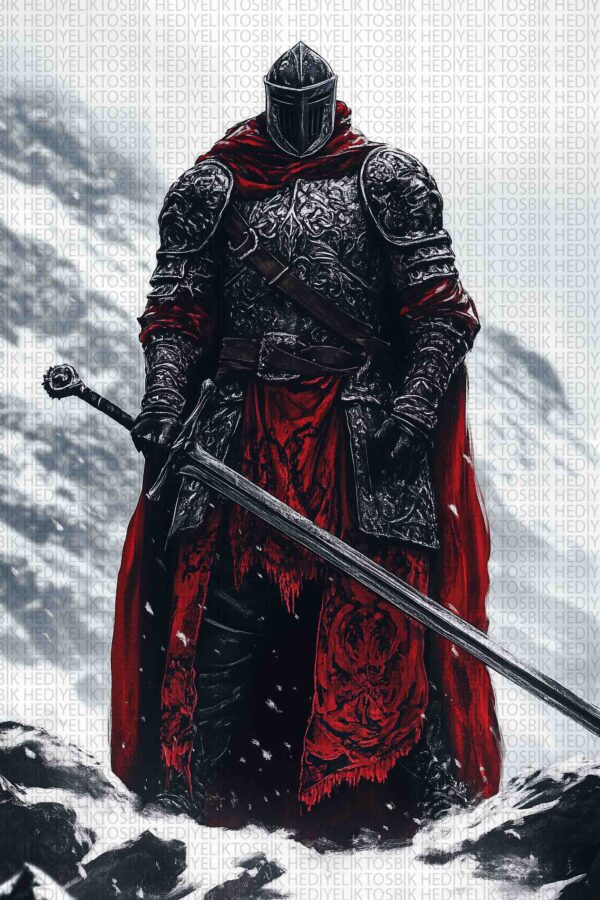 Kırmızı Pelerinli Zırhlı Şövalye Ahşap Poster