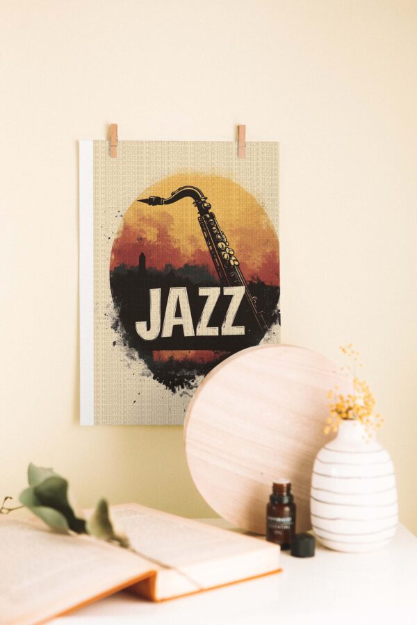 Retro Jazz Saksafon Ahşap Poster