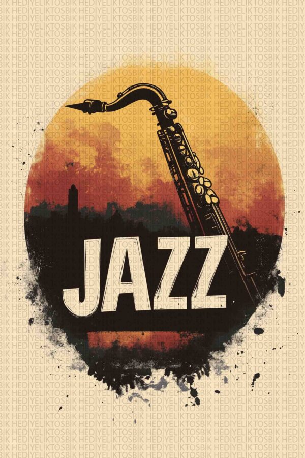Retro Jazz Saksafon Ahşap Poster