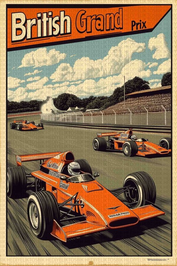 Retro Formula 1 Yarışı Ahşap Poster