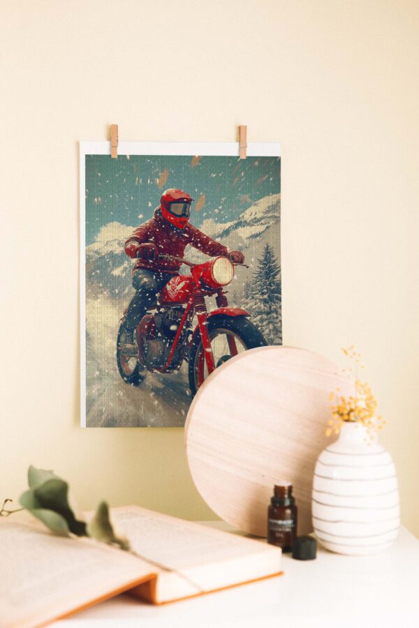 Kış Motokrosu Retro Ahşap Poster