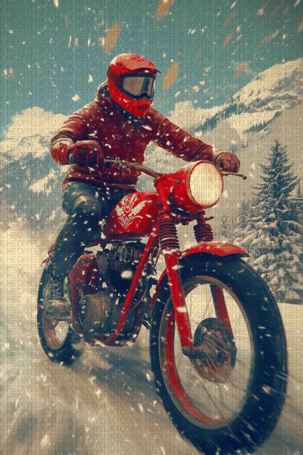 Kış Motokrosu Retro Ahşap Poster