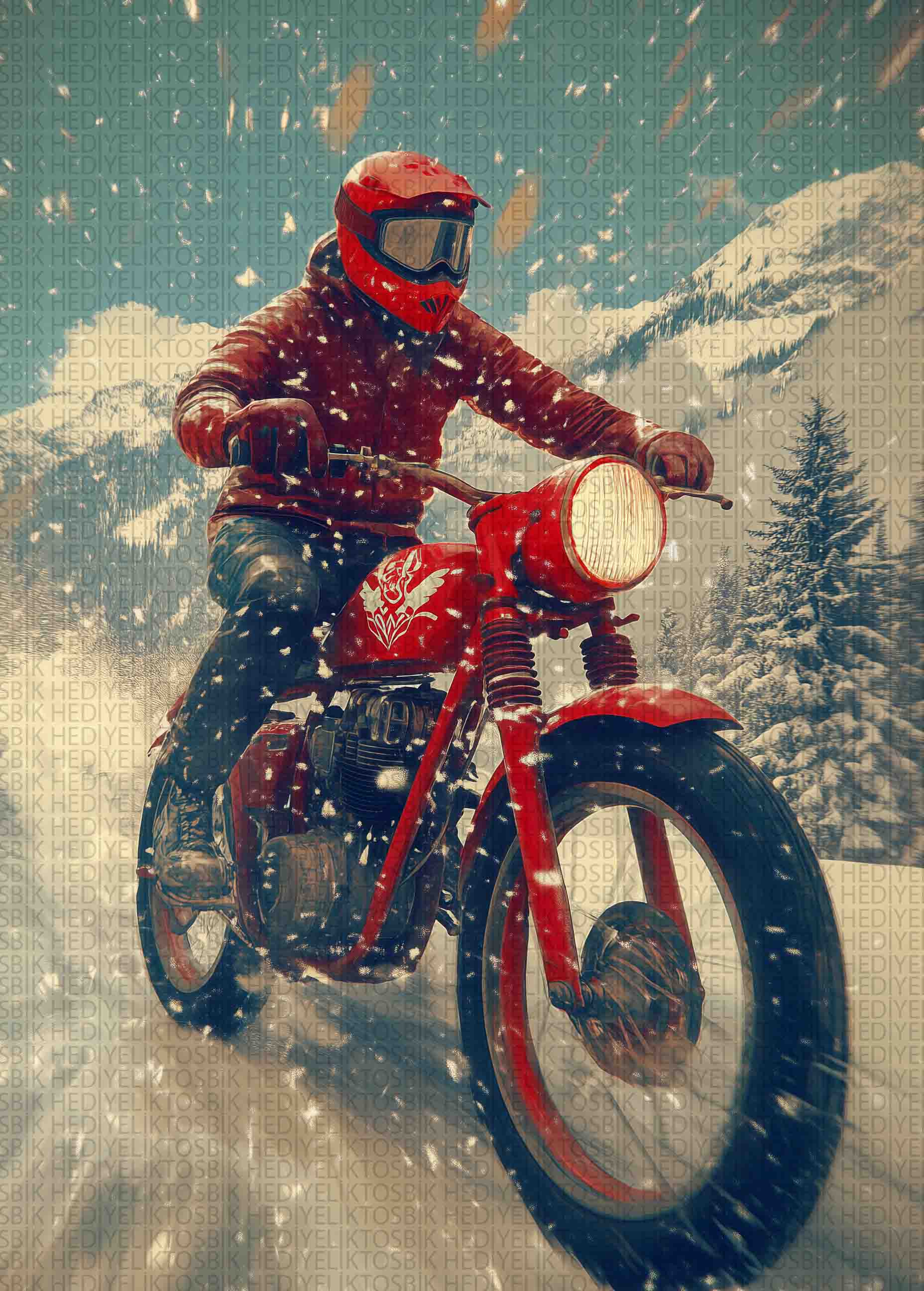 Kış Motokrosu Retro Ahşap Poster