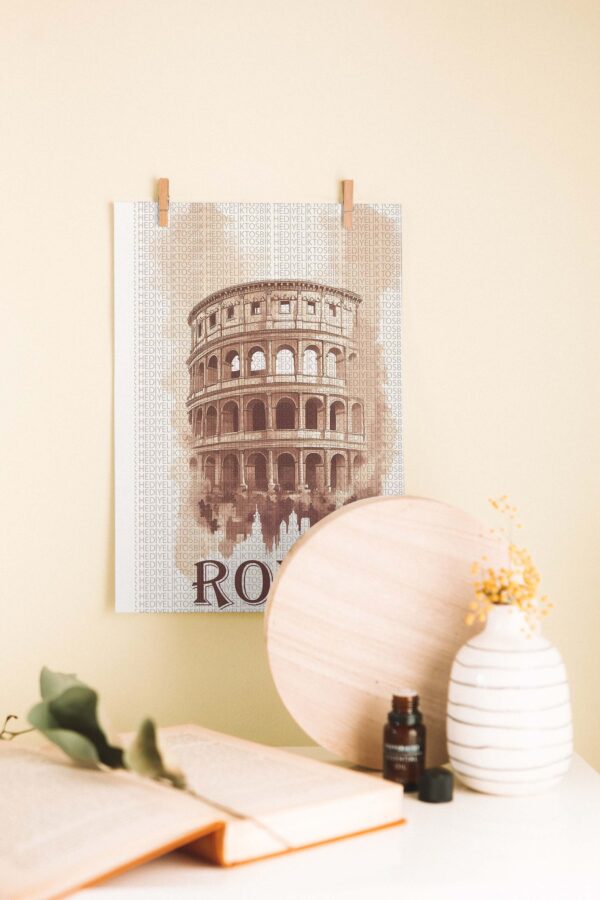 Roma Kolezyumu Retro Ahşap Poster