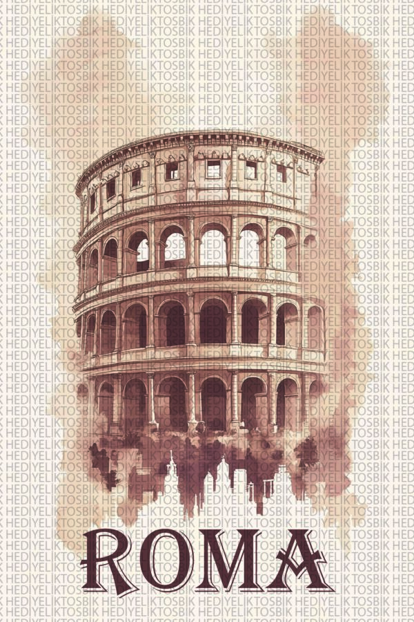 Roma Kolezyumu Retro Ahşap Poster