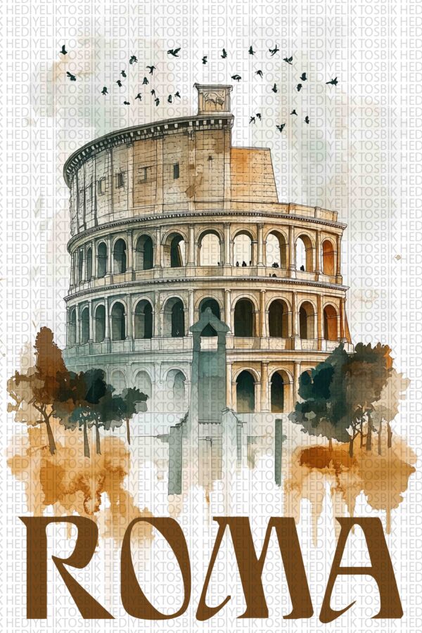 Roma Kolezyumu Vintage Ahşap Poster