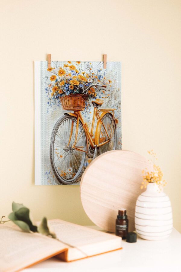 Çiçek Sepetli Vintage Bisiklet Ahşap Poster – Dekoratif Ahşap Tablo