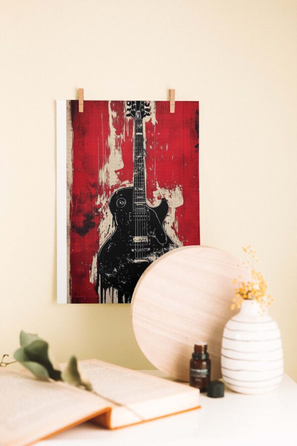 Rock Gitar Ahşap Poster – Retro Müzik Dekorasyonu