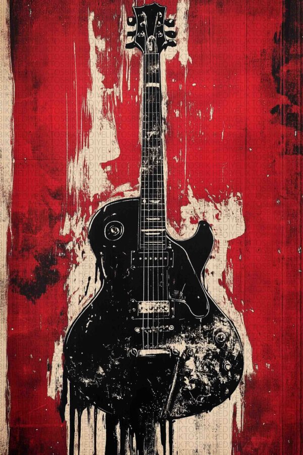 Rock Gitar Ahşap Poster – Retro Müzik Dekorasyonu