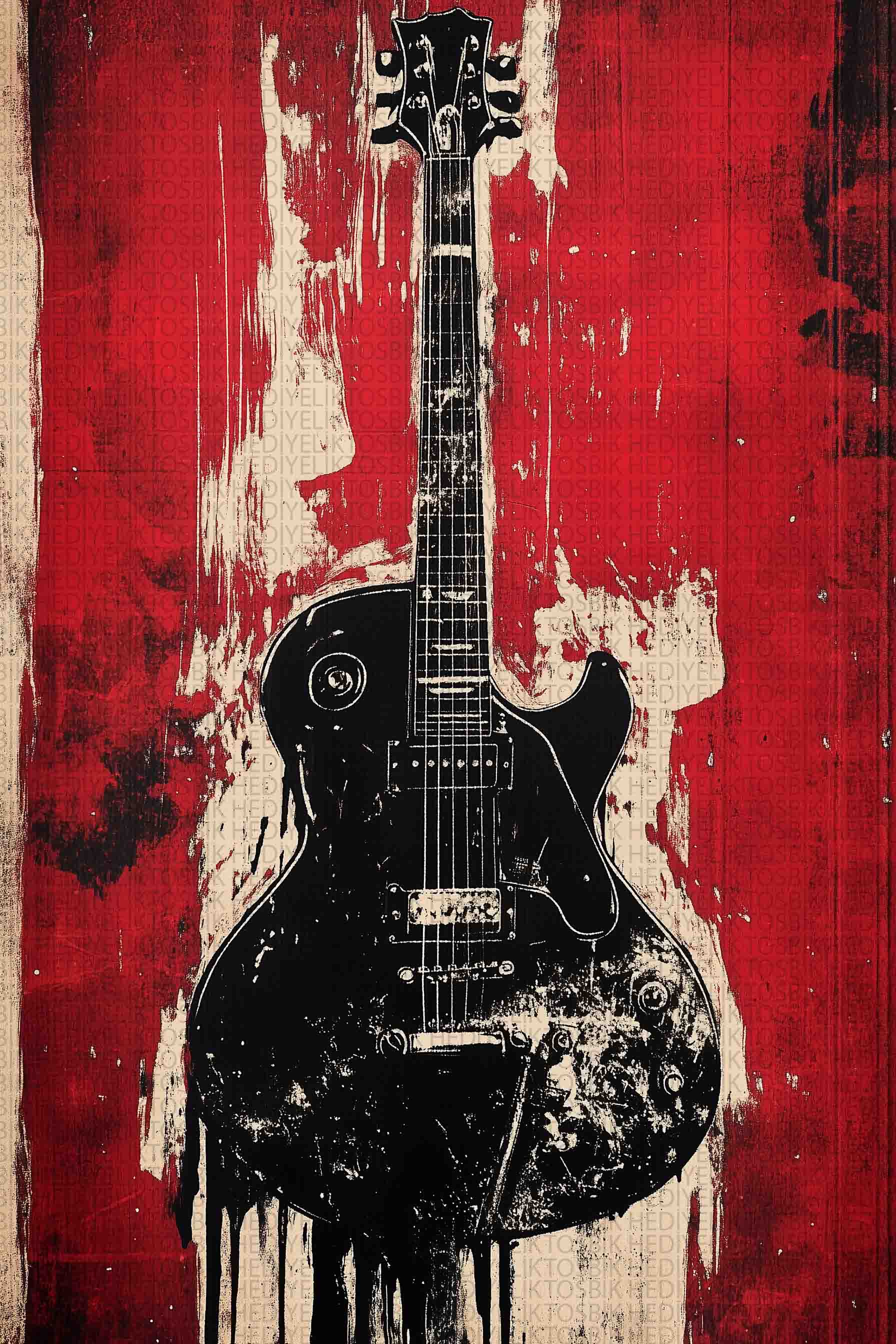 Rock Gitar Ahşap Poster - Retro Müzik Dekorasyonu