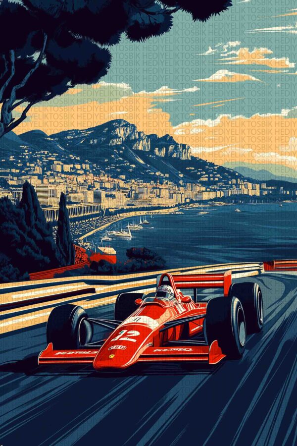 Monako Formula 1 Yarışı Ahşap Poster – Retro Motor Sporları Dekoru