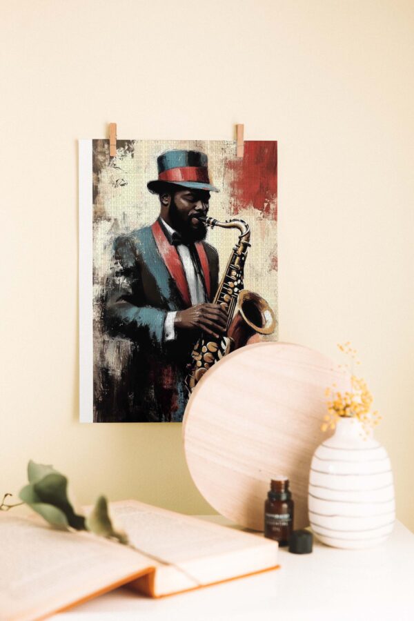 Jazz Müzisyeni Ahşap Poster – Retro Müzik Temalı Dekor