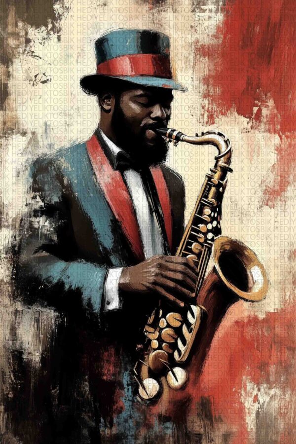 Jazz Müzisyeni Ahşap Poster – Retro Müzik Temalı Dekor