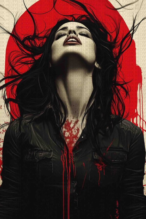 Kızıl Tutku Ahşap Poster – Dramatik Kadın Portresi