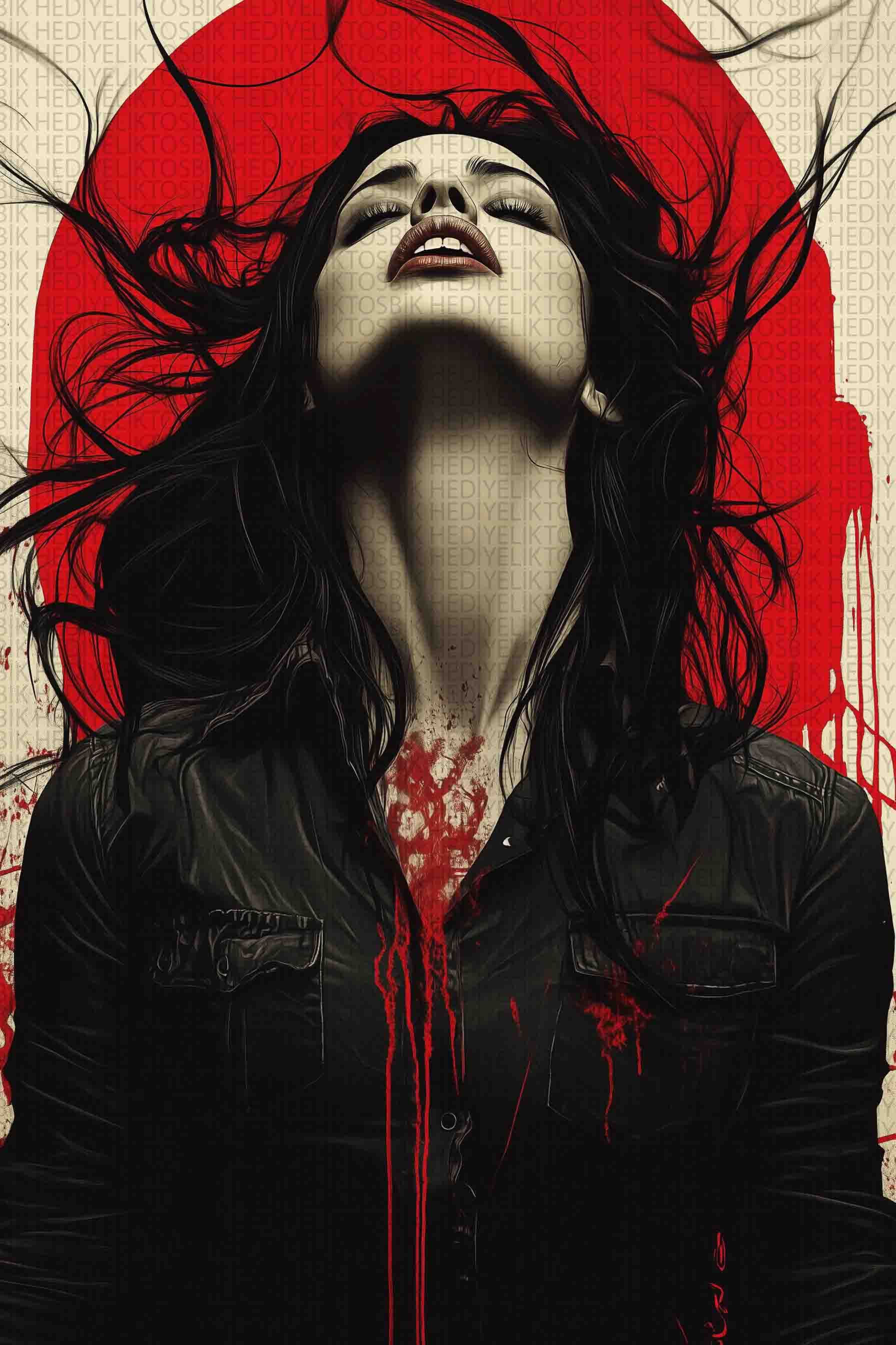 Kızıl Tutku Ahşap Poster - Dramatik Kadın Portresi