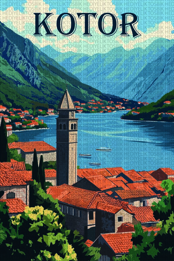 Kotor Ahşap Poster – Doğa ve Deniz Manzaralı Dekoratif Tablo